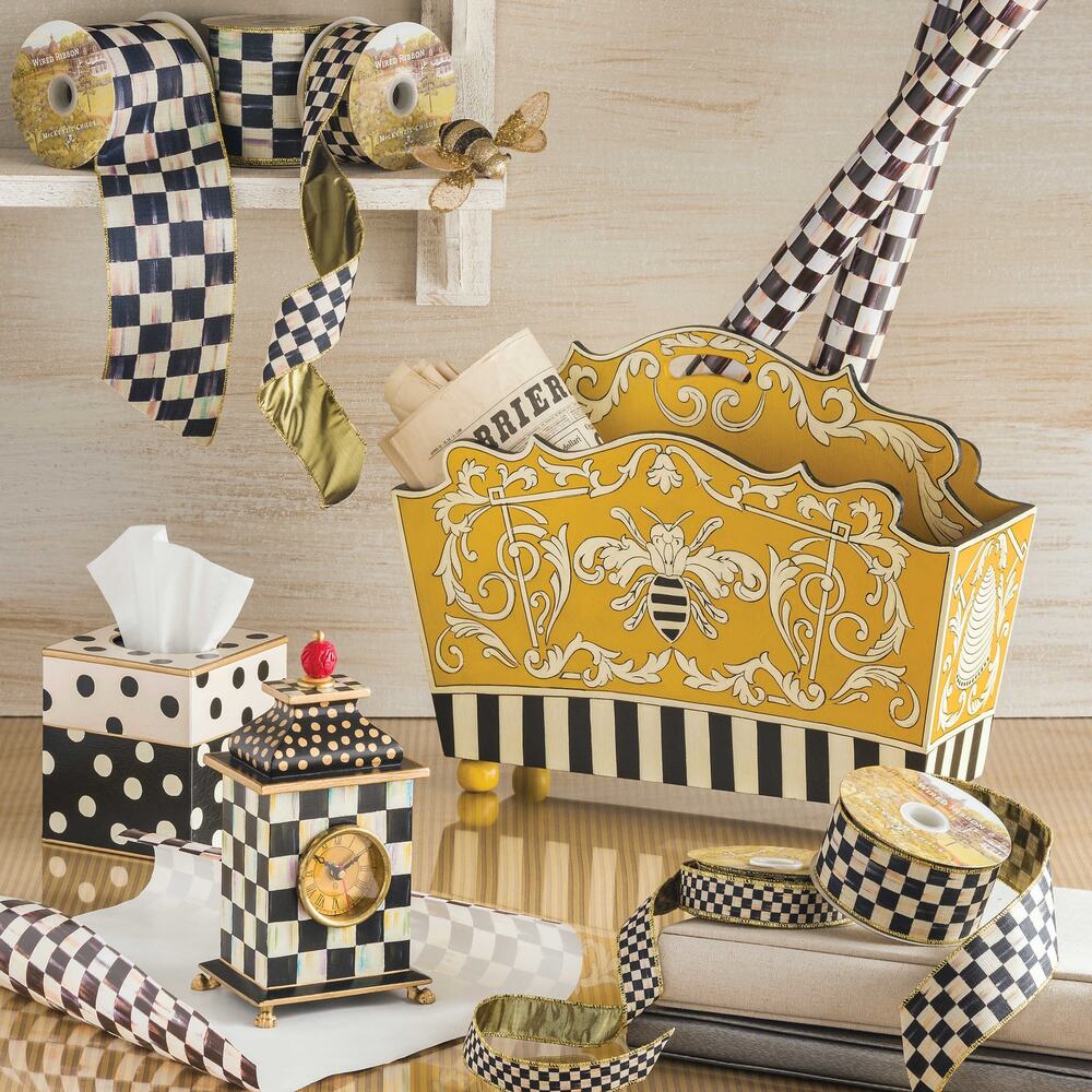 MacKenzie-Childs Spelling Bee Magazine Rack Yellow Hand-Painted Home Accent - Picture 7 of 16